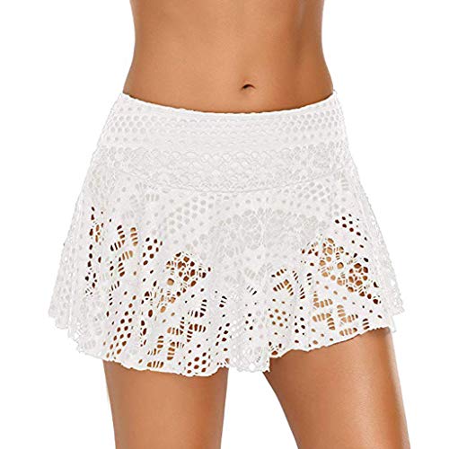 Damen Spitze Baderock mit Innenslip High Waist Strandrock Bauchweg Transparent Schwimmrock Basic Badebekleidung Damen Baderock Bikini Rock Badeshorts Schwimmrock (1-White, L) von Kielsjajd