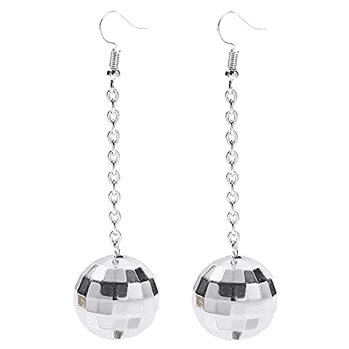 Discokugel Ohrringe für Damen - 70er Ohrringe Damen Kostümzubehör, Ohrringe Discokugel, Schmuck, Disco, Karneval, 60s 70s Disco Ohrringe Halloween Party Disco Outfit Kostüm Zubehör (Silver, One Size) von Kielsjajd