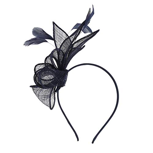 Fascinator Damen Mesh Federn Stirnband Tea Party Clip Kopfbedeckung Haarschmuck Retro Schleier Hut Elegant Fascinator Hut mit Federn Schleier Stirnband für Hochzeit Karneval (Marineblau, One Size) von Kielsjajd