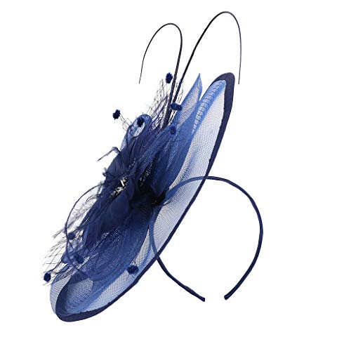 Fascinator Hat Stirnband Hut Schwarze Kirche Top Hut Tea Party Ladies Hut Kopfbedeckung Eleganter Kopfschmuck, Damen Fascinator Hut mit Federn Schleier Stirnband Clip Damen (Navy, One Size) von Kielsjajd