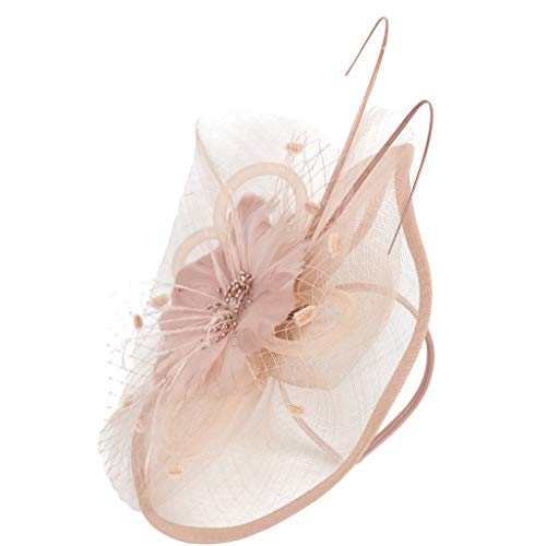 Fascinator Hat Stirnband Hut Schwarze Kirche Top Hut Tea Party Ladies Hut Kopfbedeckung Eleganter Kopfschmuck, Damen Fascinator Hut mit Federn Schleier Stirnband Clip Damen (Pink, One Size) von Kielsjajd