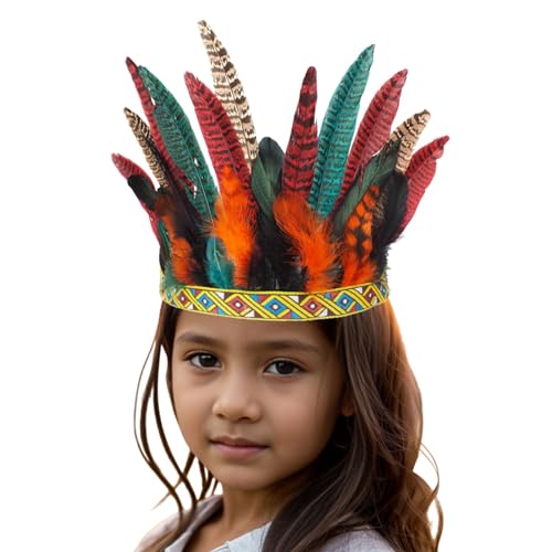 Feather Crown Stirnband Indian Stirnband Faszinator Kopfschmuck, Indische Feder Stirnband Federn Kopfschmuck Karneval Fascinator Kopfschmuck Festival Kostüm Haarschmuck für Frauen Mä (Green, One Size) von Kielsjajd