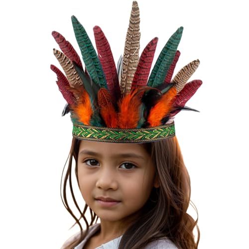 Feather Crown Stirnband Indian Stirnband Faszinator Kopfschmuck, Indische Feder Stirnband Federn Kopfschmuck Karneval Fascinator Kopfschmuck Festival Kostüm Haarschmuck für Frauen Mä (Red, One Size) von Kielsjajd