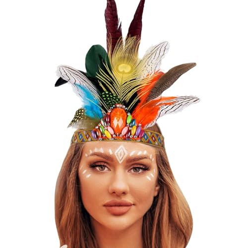 Feather Crown Stirnband für Karneval, Fashband Indische Feder Stirnband Boho Quaste Hippie Kopfschmuck Kopfschmuck Festival Party Headwear Haarschmuck für Frauen Mädchen Festival (Orange, One Size) von Kielsjajd