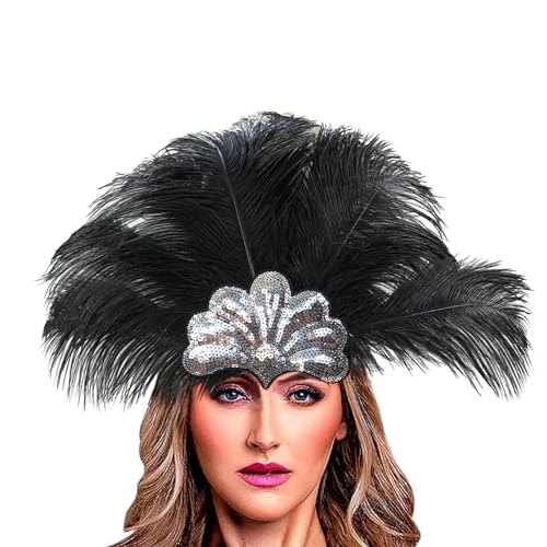 Feder Schmuck Haarband Kostüm Accessoires, Weihnachts Feder Stirnband Fascinator-kopfschmuck Cosplay-kopfschmuck Tea-party-hut-stirnband Flapper-stirnband Der 1920er Jahre (Black, One Size) von Kielsjajd