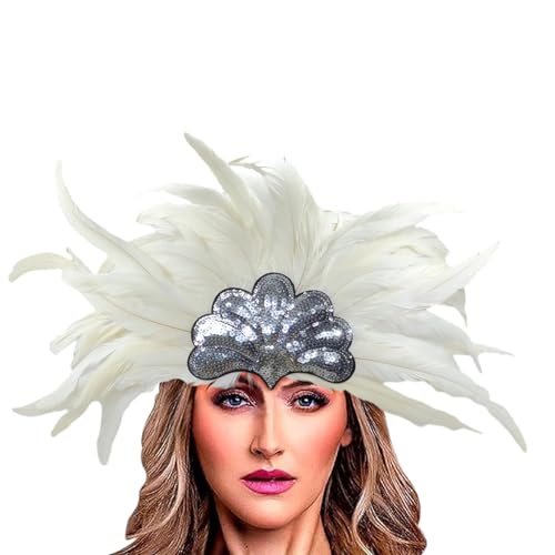 Feder Schmuck Haarband Kostüm Accessoires, Weihnachts Feder Stirnband Fascinator-kopfschmuck Cosplay-kopfschmuck Tea-party-hut-stirnband Flapper-stirnband Der 1920er Jahre (White, One Size) von Kielsjajd