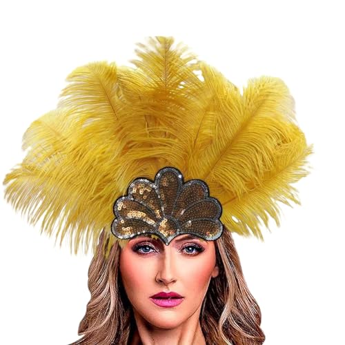 Feder Schmuck Haarband Kostüm Accessoires, Weihnachts Feder Stirnband Fascinator-kopfschmuck Cosplay-kopfschmuck Tea-party-hut-stirnband Flapper-stirnband Der 1920er Jahre (Yellow, One Size) von Kielsjajd