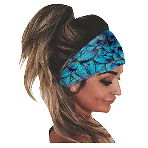 Frottee Stirnband Rot Druckkopf Frauen Haarelastischem Haarband Haarregulierungsband Bandana Headband Wrap Headband Kopfbedeckung (Blue, One Size) von Kielsjajd