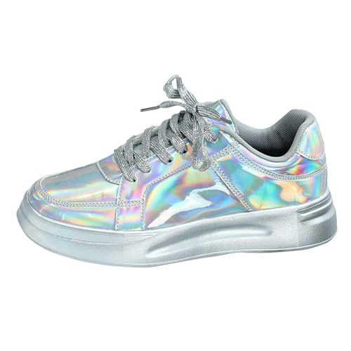 Glitzer Schuhe Damen Silberne Schuhe Rutschfeste Plateau Pailletten Schuhe Glitzer Sneaker Atmungsaktive Leicht Glitzerschuhe Pailettenschuhe Bequeme Gym Glitzer Schuhe Turnschuhe (Clear, 39) von Kielsjajd