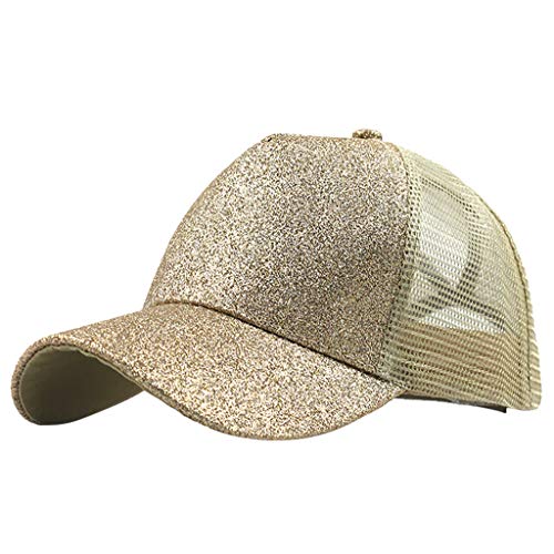 Glitzern Mesh Baseball Cap Damen Einstellbar Baseballkappe Für Pferdeschwanz Sonnenhut Sommersportmütze Sommerhut Damen Pferdeschwanz Baseballkappe Baseball Cap Unisex Sonnenhut (Gold, One Size) von Kielsjajd