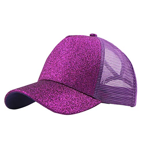 Glitzern Mesh Baseball Cap Damen Einstellbar Baseballkappe Für Pferdeschwanz Sonnenhut Sommersportmütze Sommerhut Damen Pferdeschwanz Baseballkappe Baseball Cap Unisex Sonnenhut (Purple, One Size) von Kielsjajd