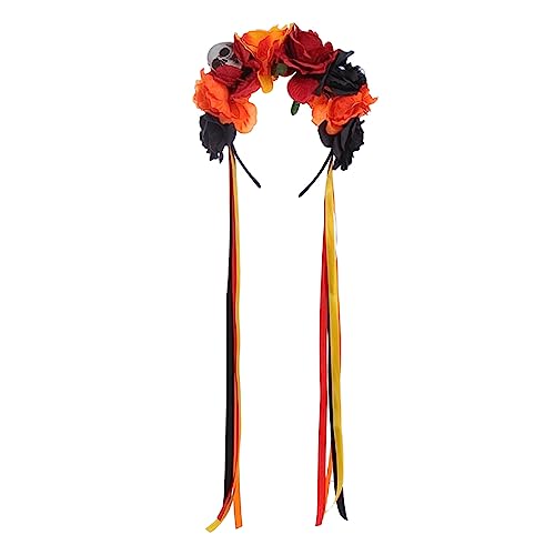 Halloween Schädel Haarreif Damen Verstellbares Stirnband, Netzstoff, Halloween-Kopfschmuck, Rosenblumen-Abschlussball-Zubehör (D, One Size) von Kielsjajd