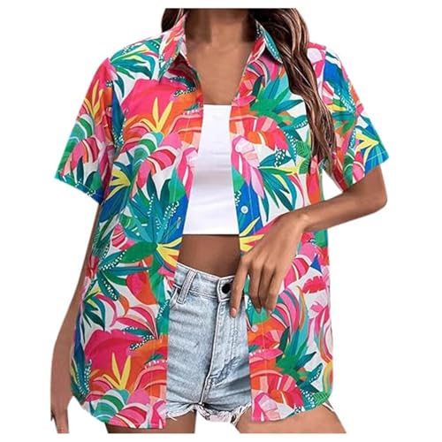 Hawaii Hemd Damen Hawaii Outfit Shirt Kurzarm Bluse Frauen Sommer Hawaiihemd Strandshirt Hawaiibluse Fronttasche Kurzarmhemd Strandhemd Floral Oberhemd Partyhemd Button Down Hawaiibluse von Kielsjajd