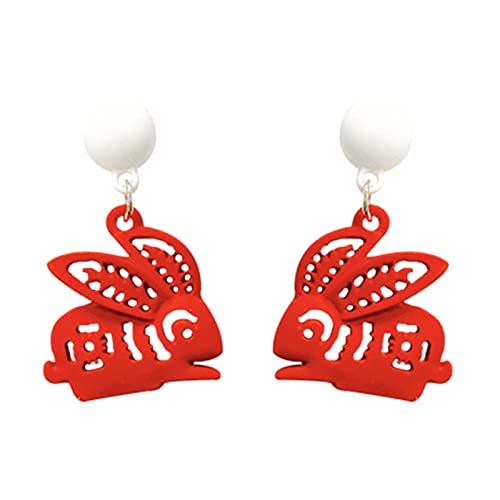 Hundepfote Ohrringe Rote Kaninchen-Ohrringe weiblich Alles passende Persönlichkeit Freude Ohrringe Silberne Ohrringe Creolen (Red, One Size) von Kielsjajd