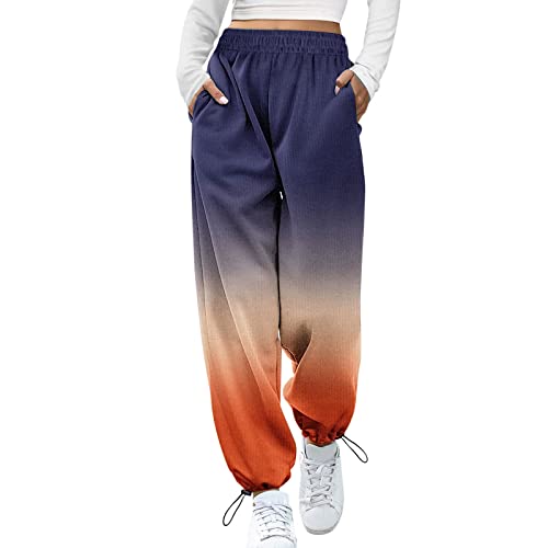 Jogginghose Damen Baumwolle Lang Freizeithosen High Waist Lässige Loose Sweathose mit Taschen Trainingshose Oversize Sporthose Zweifarbig Sommerhose Casual Mode S-XXL (1# Orange, S) von Kielsjajd