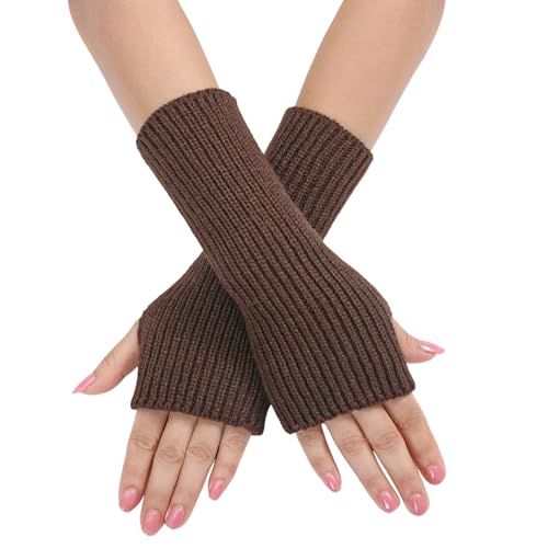 Kielsjajd 1 Paar Handstulpen Weicher Strick Handschuhe Ohne Finger,Halb Fingerlose Handschuhe,Winter Handschuhe Fingerlos Für Mädchen, Mode Warme Finger Handgelenk Armstulpen (Coffee, One Size) von Kielsjajd