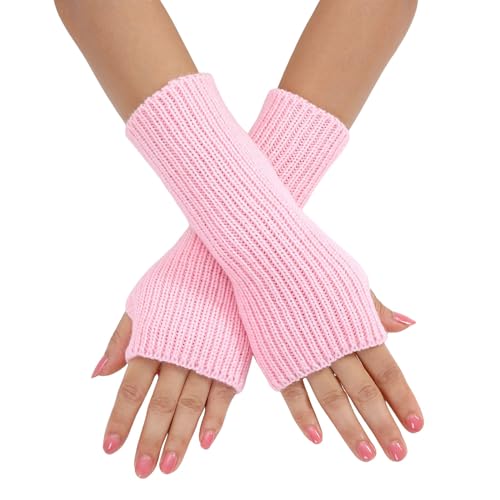 Kielsjajd 1 Paar Handstulpen Weicher Strick Handschuhe Ohne Finger,Halb Fingerlose Handschuhe,Winter Handschuhe Fingerlos Für Mädchen, Mode Warme Finger Handgelenk Armstulpen (Pink, One Size) von Kielsjajd