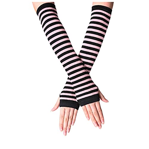 Kielsjajd 1Paar Fingerlose Handschuhe Handgelenk Kleidung Gothic Zubehör Cosplay Arm Bein Handwärmer Schwarz Lange Armwärmer Gestreift Fingerlose Handschuhe für Frauen Winter (Pink, One Size) von Kielsjajd