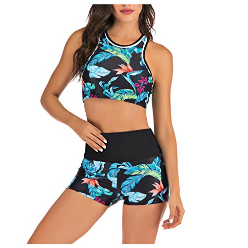 Kielsjajd Bikini Damen Sport Push Up Oberteil Polster Badeanzug Zweiteiler Frauen Shorts Bikini Set Pads Strand Schwimmen 2 Teilig Damen Tankini Set zweiteilig Bauchweg mit Hot Pants (C-001, S) von Kielsjajd