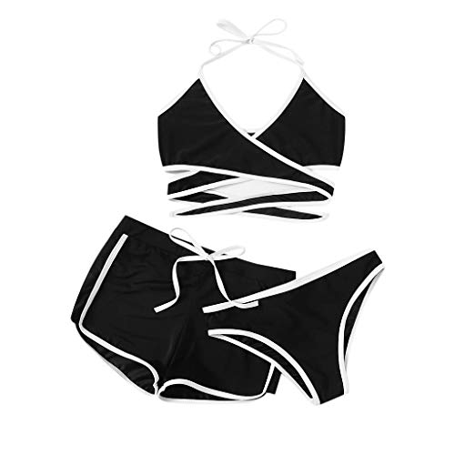 Kielsjajd Damen 3 Packe Bikini Sets Neckholder Badebode 3-Teiliger Swimwear Bikini Set Badehose mit Tropenmuster Damen Mehrfarbig Tankini mit Oberteile und Badeshorts Einfarbig Bikini Badeanzug von Kielsjajd