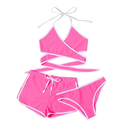 Kielsjajd Damen 3 Packe Bikini Sets Neckholder Badebode 3-Teiliger Swimwear Bikini Set Badehose mit Tropenmuster Damen Mehrfarbig Tankini mit Oberteile und Badeshorts Einfarbig Bikini Badeanzug von Kielsjajd