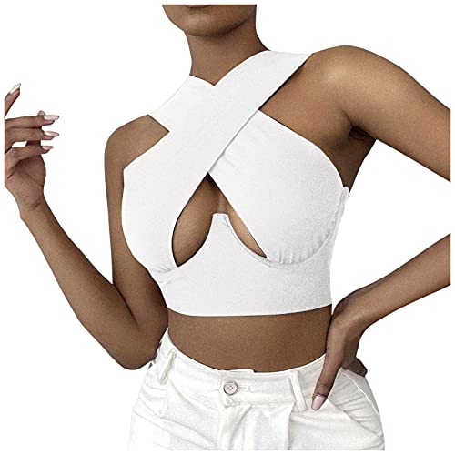 Kielsjajd Damen Bandage Wrap Halfter Halfter BH Strap Tank Criss-Cross Halter Unterhemd Tank Top Sommer Korsett Y2K Umwickelt Cami Neckholder Crop Tops (A-012, XL) von Kielsjajd