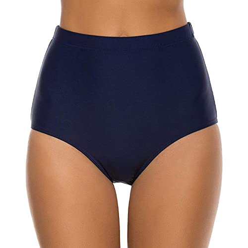 Kielsjajd Damen Basic Bauchweg Bikinihose Badehose in einfarbigen Farben für Frauen Bikini Hose High Waist Bikinihose Hoher Taille Schwimmen Slip Hoch Taillierte Gerüschter Optik (A11 Dark Blue, XXL) von Kielsjajd