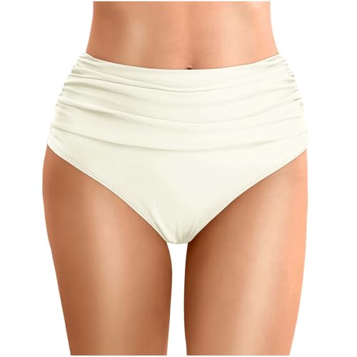 Kielsjajd Damen Bikini Hose High Waist Bikinihose Hoher Taille Schwimmen Slip Damen High Waist Bikini-Hose Slip Bottom Retro Damen Comfort Bottom Bikinihose High Waist Bikinihose Slip (a-Beige, L) von Kielsjajd