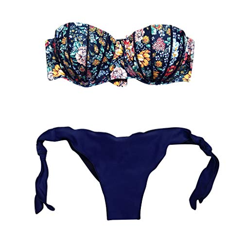 Kielsjajd Damen Bikini Set, schulterfrei Bandeau mit Kordelzug & Rüschen High Cut Einfarbig Bademode (D-011, M) von Kielsjajd