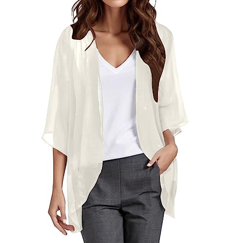 Kielsjajd Damen Bolero Festlich, Damen Chiffon Bolero Festlich 3/4 Ärmel Elegant Shrug Top Kurze Strickjacke Cardigan Open Front Casual Bolerojacke Schulterjacke Jäckchen für Abendkleid Hochzeit von Kielsjajd