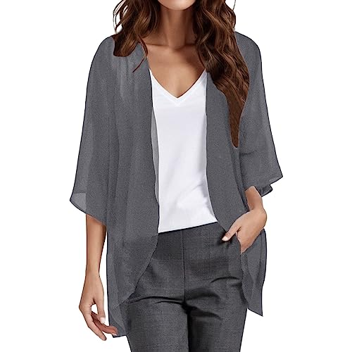Kielsjajd Damen Bolero Festlich, Damen Chiffon Bolero Festlich 3/4 Ärmel Elegant Shrug Top Kurze Strickjacke Cardigan Open Front Casual Bolerojacke Schulterjacke Jäckchen für Abendkleid Hochzeit von Kielsjajd