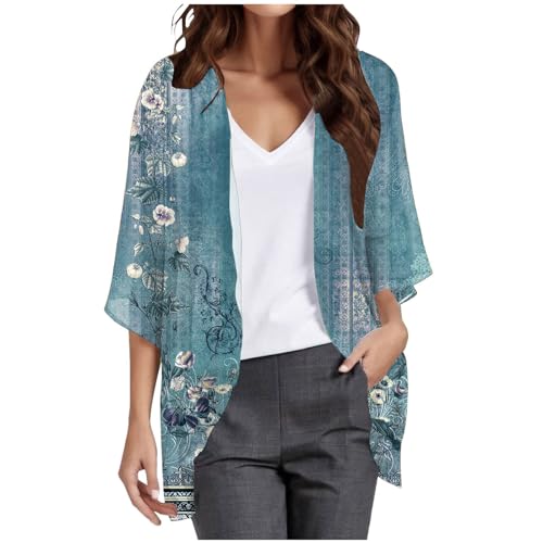 Kielsjajd Damen Bolero Festlich, Damen Chiffon Bolero Festlich 3/4 Ärmel Elegant Top Kurze Strickjacke Cardigan Open Front Casual Bolerojacke Schulterjacke Jäckchen für Abendkleid (#01 Blue, XXL) von Kielsjajd