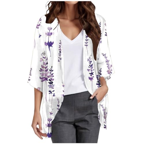 Kielsjajd Damen Bolero Festlich, Damen Chiffon Bolero Festlich 3/4 Ärmel Elegant Top Kurze Strickjacke Cardigan Open Front Casual Bolerojacke Schulterjacke Jäckchen für Abendkleid (#01 White, L) von Kielsjajd