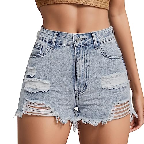 Kielsjajd Damen Denim Shorts Casual Fransen Saum Ripped Sommer Denim Jeans Shorts Hot Short Pants with Pockets Damen Sommer Kurze Hose Ripped Zerrissen Jeans Hosen Teenager Mädchen von Kielsjajd