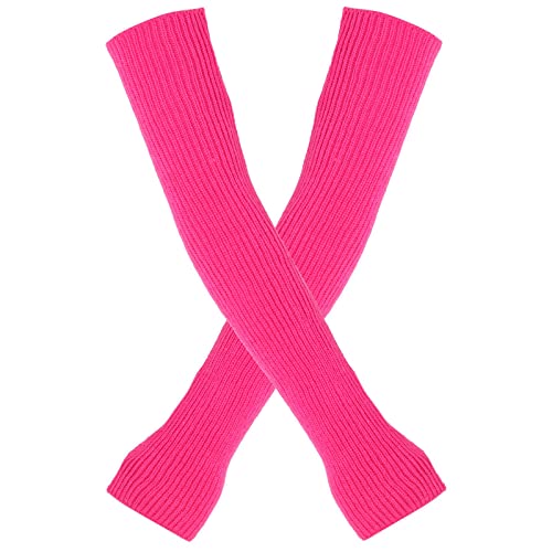 Kielsjajd Damen Halb Fingerlose Handschuhe - Damen Mädchen Strickhandschuhe Kaschmir-Mischung Lange Armstulpen Fingerlose Fäustlinge Thermo Gestrickte Fingerlose Handschuhe (Hot Pink, One Size) von Kielsjajd