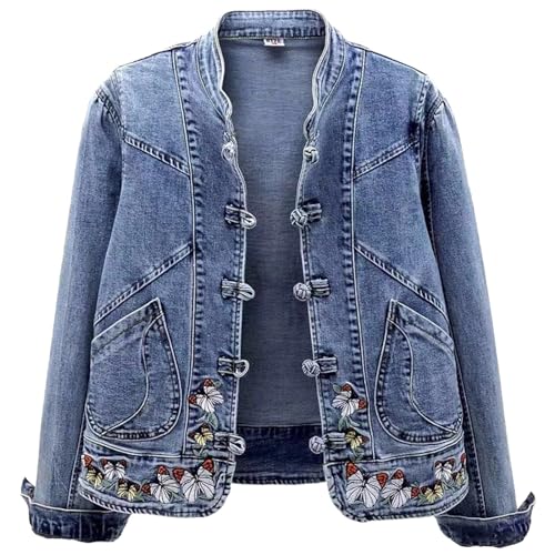 Kielsjajd Damen Jeansjacke mit Perlen Übergangsjacke Leichte Jacke Denim Casual Mädchen Jeans Mantel Übergroß Outwear Kurz Coat Damen Lose Jeansjacke Girljean Jacken Perle Casual Cowboy (Blue-B, M) von Kielsjajd