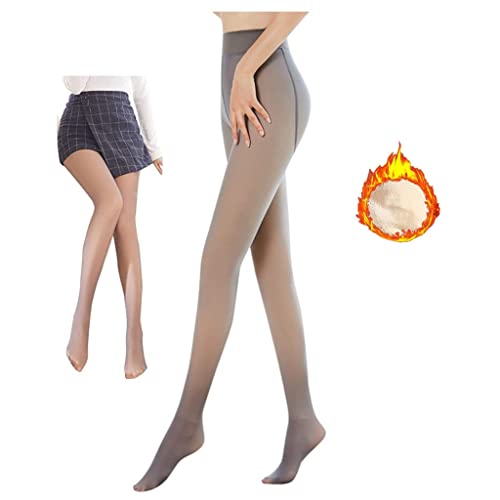 Kielsjajd Damen Strumpfhosen Thermo verdickte Leggings Plüschstrümpfe Perfekt Warm Fleece Pantyhose Beine abnehmen Gefälschte durchscheinend wärmende Thermostrumpfhose für Damen (Grau-90g, one size) von Kielsjajd