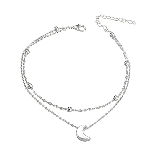 Kielsjajd Set Fußkettchen Metall Mond Fußkettchen Damen Anhänger Mode Silber Beliebte Gold Fußkettchen Fußkettchen Damen (Silver, One Size) von Kielsjajd