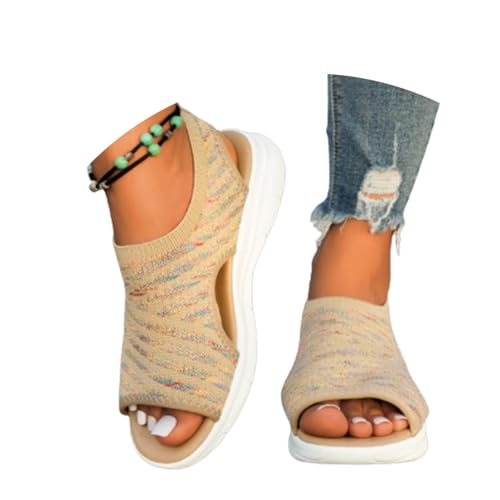 Kielsjajd Sommerschuhe Damen Farbblock Orthopädische-Sandalen Sommer Breite Füße Plateau Sandalen Weite Barfuss Atmungsaktive Mesh Sport Strick Damenschuhe Slingback Offene Schuhe Boho Schuhe von Kielsjajd