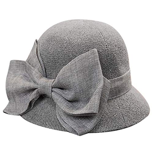 Kielsjajd Strohhut mit Schleife Damenhut Sommerhut Sonnenhut Strandhut Damen Damen Sonnenhut 1920er Jahre Cloche Hut mit Schleife Sommer Bucket Hat Bowler Sonnenhut für Damen (Grey, One Size) von Kielsjajd