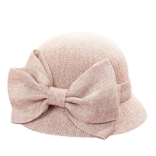 Kielsjajd Strohhut mit Schleife Damenhut Sommerhut Sonnenhut Strandhut Damen Damen Sonnenhut 1920er Jahre Cloche Hut mit Schleife Sommer Bucket Hat Bowler Sonnenhut für Damen (Pink, One Size) von Kielsjajd