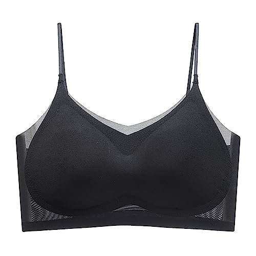 Kielsjajd Ultradünn Eisseide Übergröße Komfort BH Sommer Leicht Nahtloser Sport BH Ice Silk Air Seamless Bra Push Up Ohne Bügel BH Atmungsaktiv Gepolstert Schlaf Yoga Slinge BH (Black, M) von Kielsjajd