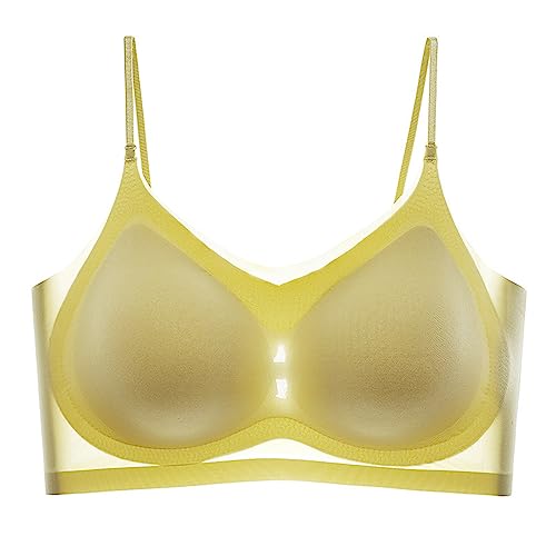 Kielsjajd Ultradünn Eisseide Übergröße Komfort BH Sommer Leicht Nahtloser Sport BH Ice Silk Air Seamless Bra Push Up Ohne Bügel BH Atmungsaktiv Gepolstert Schlaf Yoga Slinge BH (Yellow, M) von Kielsjajd
