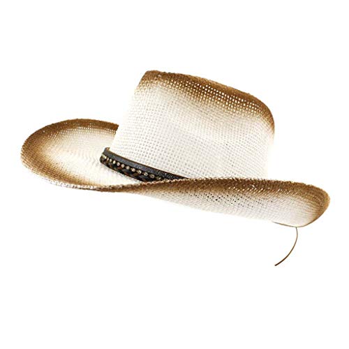 Kielsjajd Unisex Cowboy Hut Faltbar Strohhut Krempe Sommerhut Panama Schutzkappe, Cowboyhut Strohhut Damen Sonnenhut Sommer Strandhut Westernhut Panama Hut Damen Cowboy Retro Hut (1-White, One Size) von Kielsjajd
