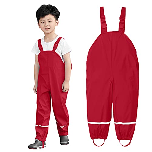 Kielsjajd Unisex Kinder Regenlatzhose, Regenhose Kinder Regenlatzhose Regenoverall Buddelhose Jungen Outdoor Sport Hose wasserdichte Atmungsaktiv Matschhose Mädchen (A-Rot, 128) von Kielsjajd