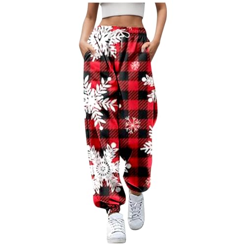 Kielsjajd Weihnachten Jogginghose Damen Hosen Druck Sportive Hosen Weihnachtshose Winter Freizeithose Trainingshose Sporthose Outdoor Hosen Weihnachtshosen Teenager MäDchen Joggerhose (A13 Red, L) von Kielsjajd