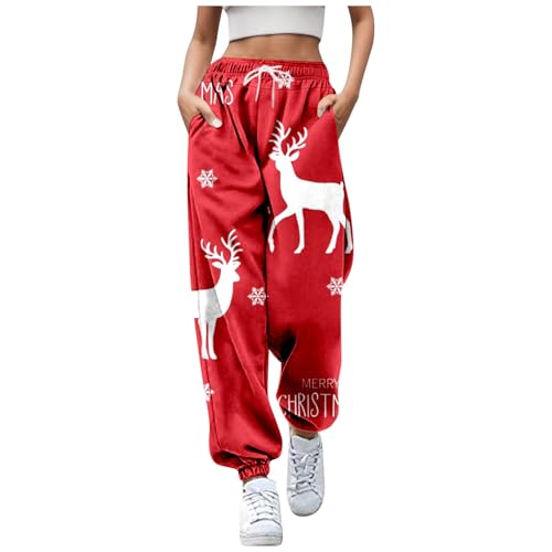 Kielsjajd Weihnachten Jogginghose Damen Hosen Druck Sportive Hosen Weihnachtshose Winter Freizeithose Trainingshose Sporthose Outdoor Hosen Weihnachtshosen Teenager MäDchen Joggerhose (A13 White, M) von Kielsjajd