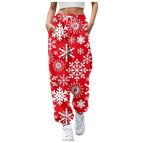 Kielsjajd Weihnachten Jogginghose Damen Hosen Druck Sportive Hosen Weihnachtshose Winter Freizeithose Trainingshose Sporthose Outdoor Hosen Weihnachtshosen Teenager MäDchen Joggerhose (Red #1, M) von Kielsjajd