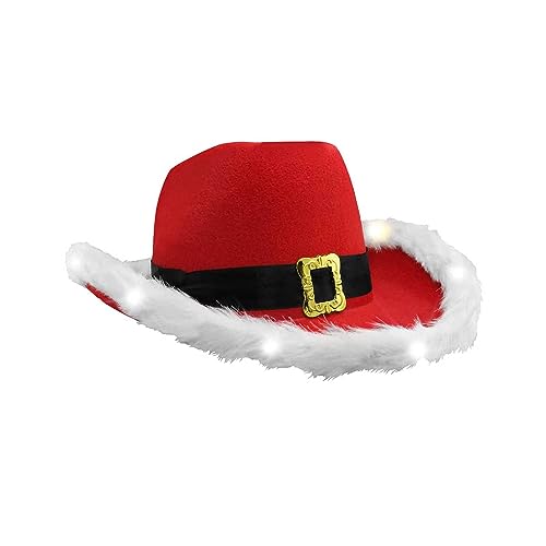 Kielsjajd Weihnachtsmütze, Weihnachts Cowboyhut breite Krempe Western Cowboyhüte, Santa Cowboy Hut, Cowboyhut, Westernhut, Flauschig Krempe Kostüm Hut für Erwachsene (RD1, One Size) von Kielsjajd