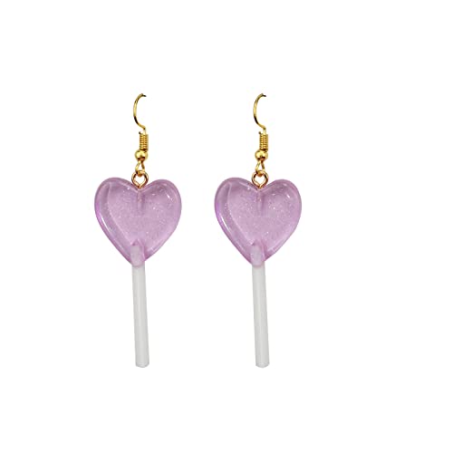 Kielsjajd Wettbewerb Ohrringe Trendy Statement Creative Cute Heart Lollipop Ohrring Candy Dangle Ohrringe mit silbernem Haken Ohrringe Manschetten (A-019, One Size) von Kielsjajd